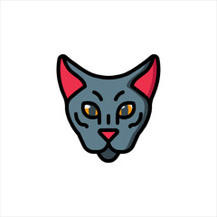 Gray cat stares intently with golden eyes on a white surface, creating a simple, modern, and slightly mysterious animal portrait.