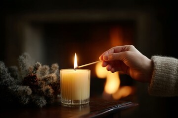 Cozy Evening with a Lit Candle and Decorative Plants