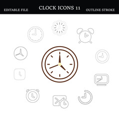 set of clocks outline icons