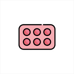 Pink blister pack containing six round pills sits on a white surface, representing medication, treatment, and healthcare, with a clean and simple aesthetic.