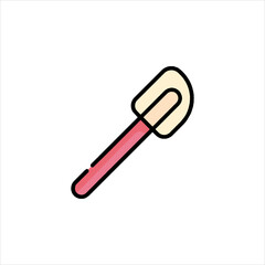 Spatula rests on white surface, ready for baking, showcasing kitchen tool for pastry preparation in bright, cheerful style.