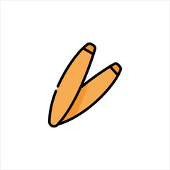 Two pieces of wheat laying side by side on a white surface, representing harvest and grain production in a simple, minimalist style.