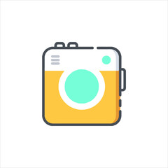 Camera capturing memories with a minimalist style on a clean white surface, evoking a sense of simplicity and modern aesthetics.