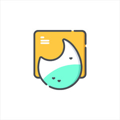 Stylized moon symbol with a water drop shape against a yellow square represents purity and natural beauty, creating a serene and modern aesthetic.