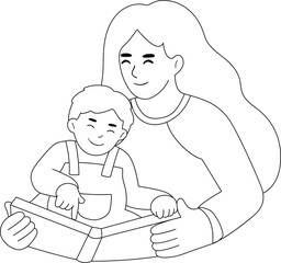 Mom Teaching Son Reading Mothers Day Outline
