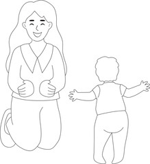 Mom Teaching Toddler Walking Mothers Day Outline