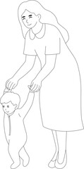Mom Teaching Toddler Walking Mothers Day Outline