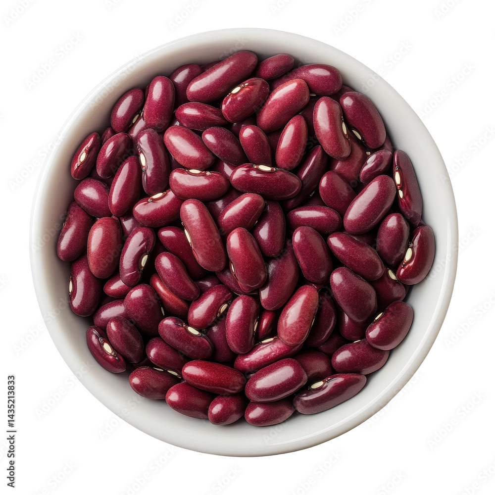 Poster red beans in a white bowl viewed from above against a white backdrop highlighting their rich color a