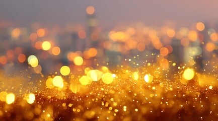 Golden Bokeh City Night Lights Background