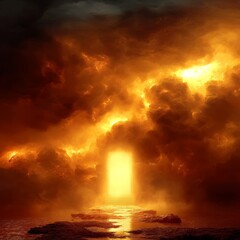 Obraz premium Gate to Heaven Through Fiery Clouds