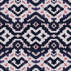 Fototapeta premium Elegant Finnish Ryijy rug in twilight hues and geometric harmony, seamless pattern.