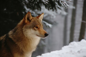 Fototapeta premium Winter Forest Scene with a Majestic Wolf