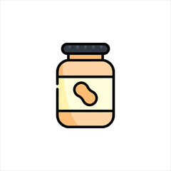 Peanut butter jar sitting on white table, a tasty treat for breakfast or snack, representing healthy eating and delicious food.