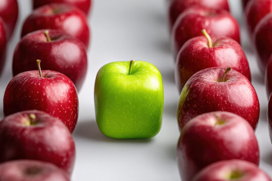 Cube shaped apple between the normal apples