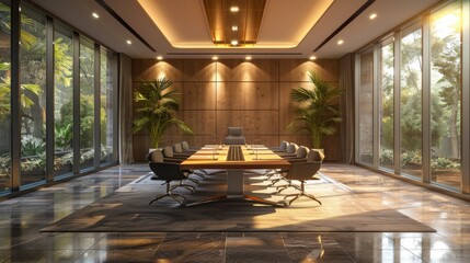 Modern Conference Room With Wooden Table and Natural Light