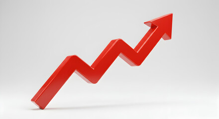Upward Red Arrow Illustrating Market Growth and Financial Success on White Backdrop