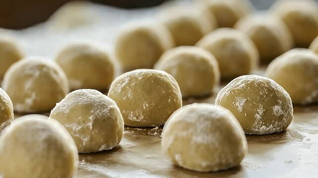 Prepared dough balls on parchment paper