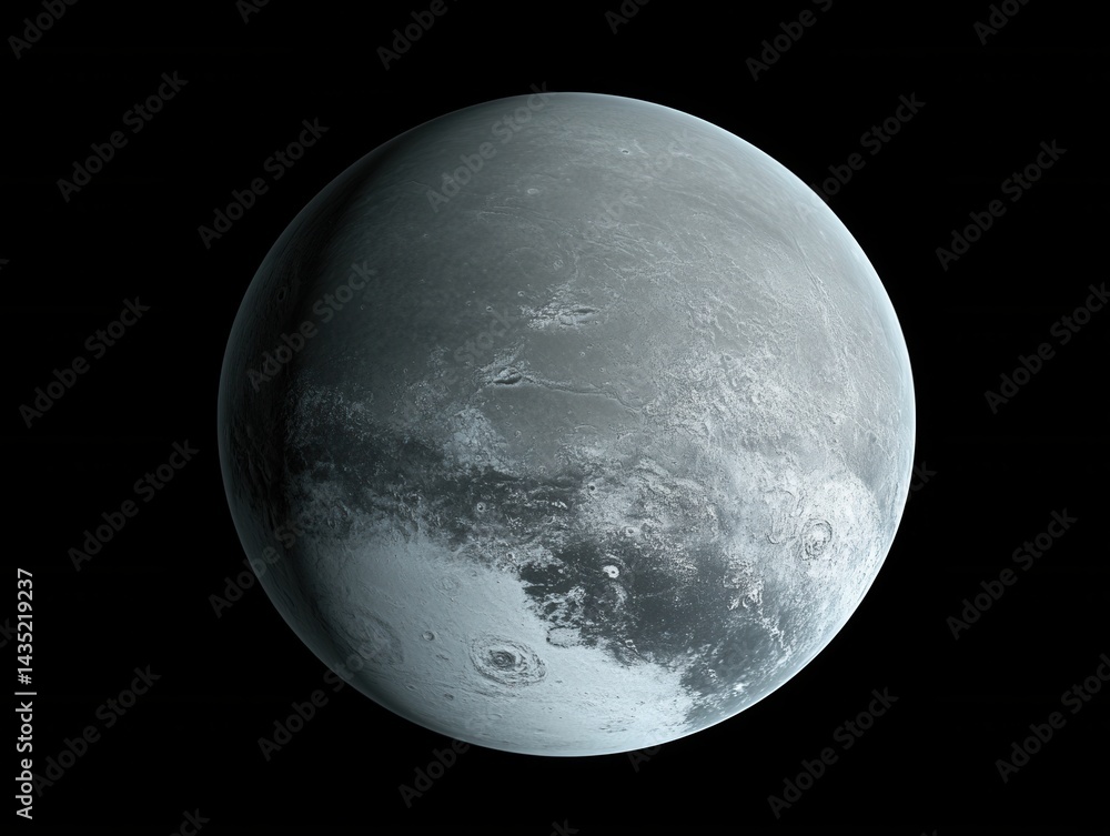 Poster icy celestial body in deep space showcasing a desolate frozen landscape and a mysterious alien world