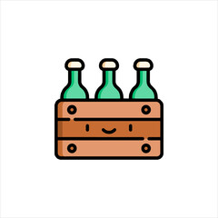 Cute crate holding three green bottles sits on white surface, suggesting beverage delivery or storage with a playful, minimalist aesthetic.