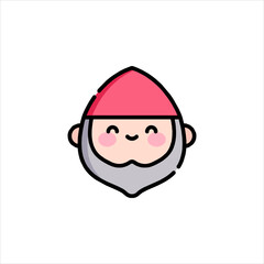 Cute gnome smiles sweetly with rosy cheeks and a red hat against a white canvas, radiating a cheerful and whimsical vibe.