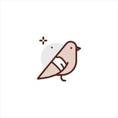 Cute bird perches peacefully against a soft gray circle, radiating a gentle, whimsical charm with its simple, clean lines and pastel color palette.