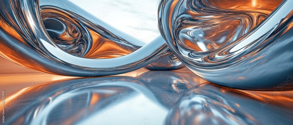 Fototapete abstract chrome sculpture reflecting warm light creating a modern artistic and futuristic vibe with 