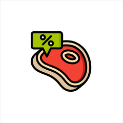 Raw steak displays a percentage sign indicating a sale or discount in a butcher shop, creating a sense of savings and value for customers.