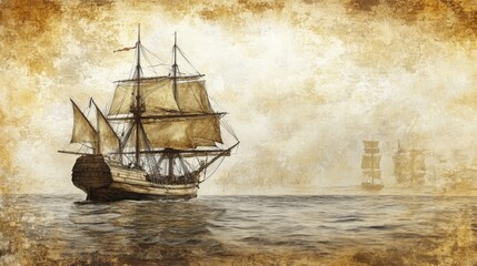 Old maritime drawing of Magellan Concepcian, finely detailed with aged line work, isolated on white