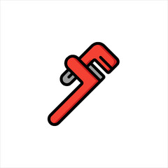 Red pipe wrench tool sits on a white surface, ready for plumbing repairs and home improvement projects, conveying a sense of readiness and utility.