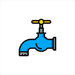 Blue faucet dispensing water against white backdrop, symbolizing plumbing fixture and water conservation with clean, simple aesthetic.