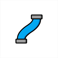 Blue pipe curves diagonally against a white backdrop, representing plumbing or industrial systems in a simple and clean style.