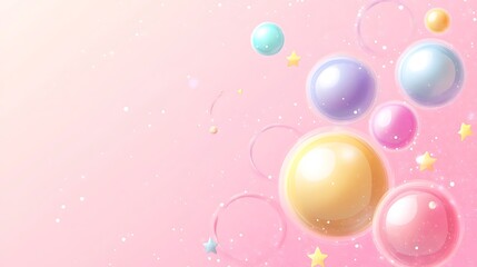 Pastel spheres with stars, and pink background.