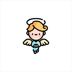 Cute angel with blonde hair and halo praying peacefully on a white background, spreading joy and innocence with its gentle presence.