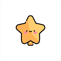 Cute star character smiling with rosy cheeks in simple style, radiating positivity and charm on plain white backdrop.