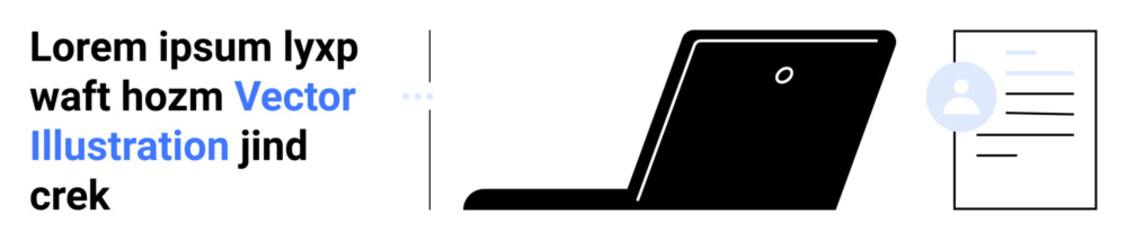 Open laptop alongside document with user profile icon suggesting modern technology, communication, and document sharing. Ideal for communication, remote work, digital tools, profile management