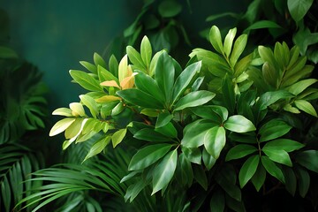 Close-up Lush Green Leaves of Tropical Plants