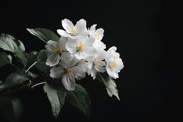 Close-up of Blooming White Flowers on a Dark Background