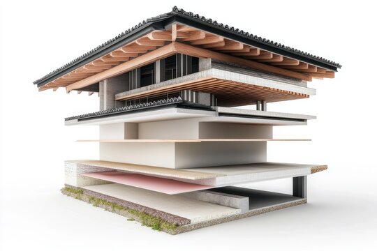 Architectural cutaway of house on white background on transparent background