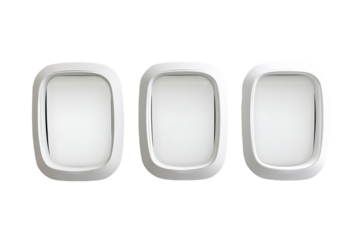 Three White Airplane Windows on Transparent Background, PNG