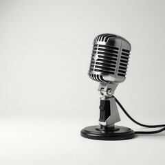 Vintage style microphone with cord on white background , microphone, audio gear