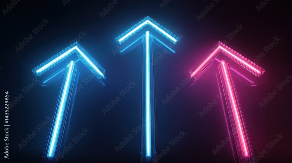 Poster radiant neon arrows ascending in the darkness symbolizing growth progress and success in a futuristi