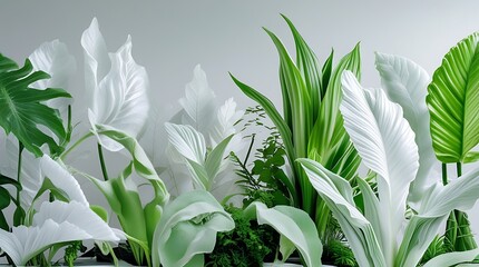 Obraz premium White and Green Tropical Plants Closeup Studio Shot