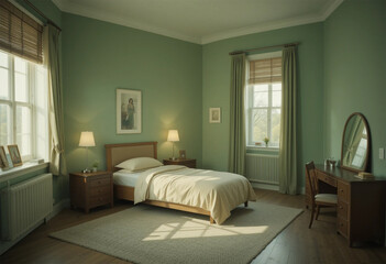 Minimalist Bedroom with Sage Green Walls