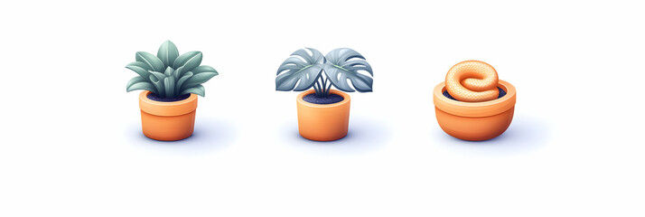 Three Different Potted Plants In Orange Pots