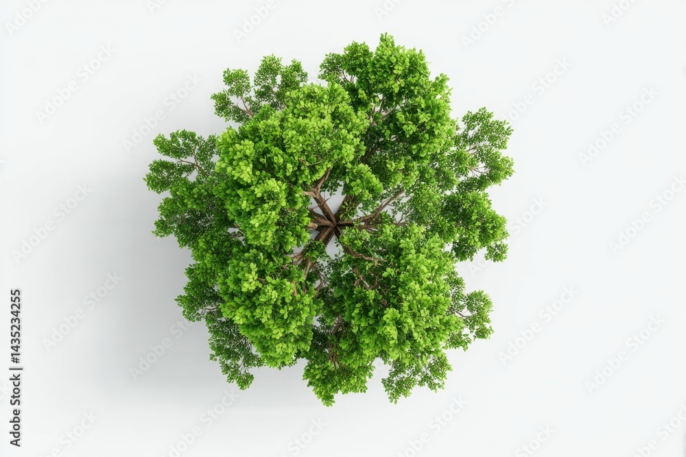 Poster aerial view of lush green tree on white background revealing intricate branch structure and leaf det