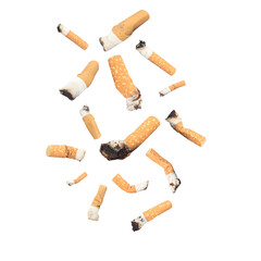 cigarette collection isolated on white background butts
