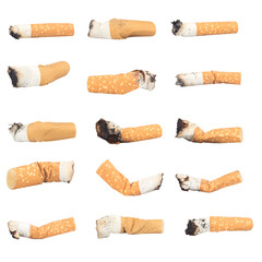 cigarette collection isolated on white background butts