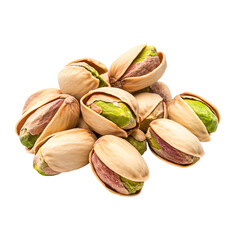 Macro closeup of a healthy green pistachio nut snack, isolated on transparent background