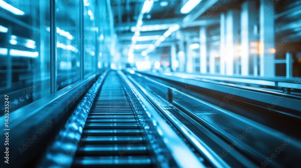 Poster modern automated conveyor system in a large facility