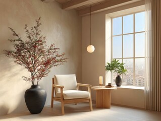 Modern Minimalist Interior Design with Large Window View